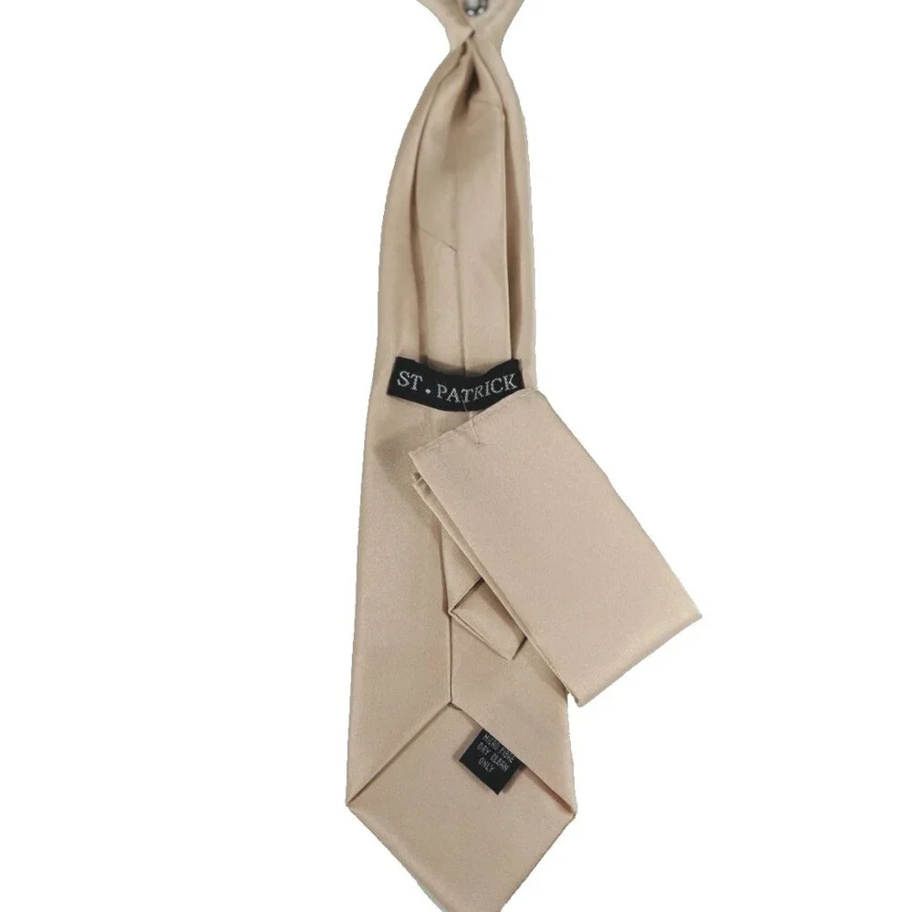 St. Patrick Boy's Clip-on Tie Hanky Set Light Pink Solid 100% Polyester 12